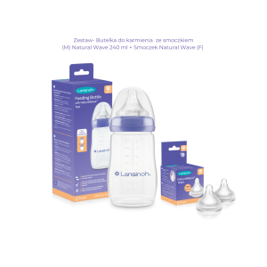 Zestaw- Butelka do karmienia  ze smoczkiem (M średni przepływ) Natural Wave 240 ml + Smoczek Natural Wave (F szybki przepływ)