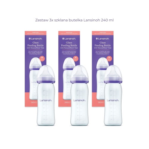 Zestaw 3x szklana butelka Lansinoh 240 ml