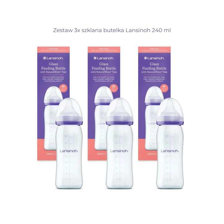 Zestaw 3x szklana butelka Lansinoh 240 ml