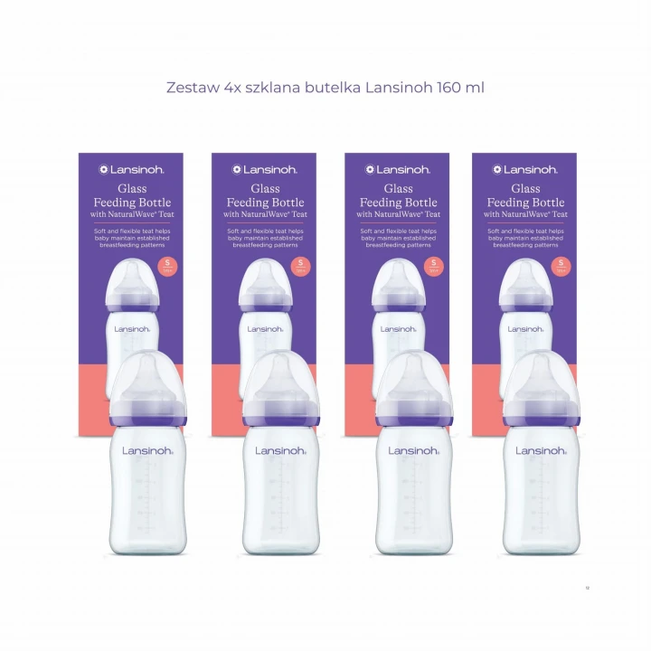 Zestaw 4x szklana butelka Lansinoh 160 ml