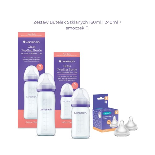 Zestaw Butelek Szklanych 160ml i 240ml + smoczek F
