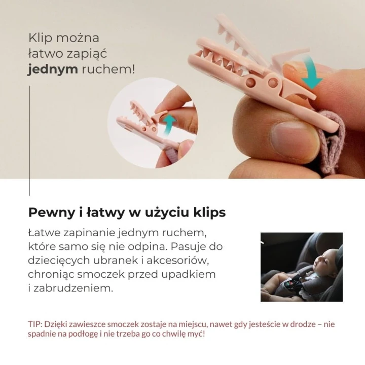Zawieszka z klipsem do smoczka Mother-K różowa